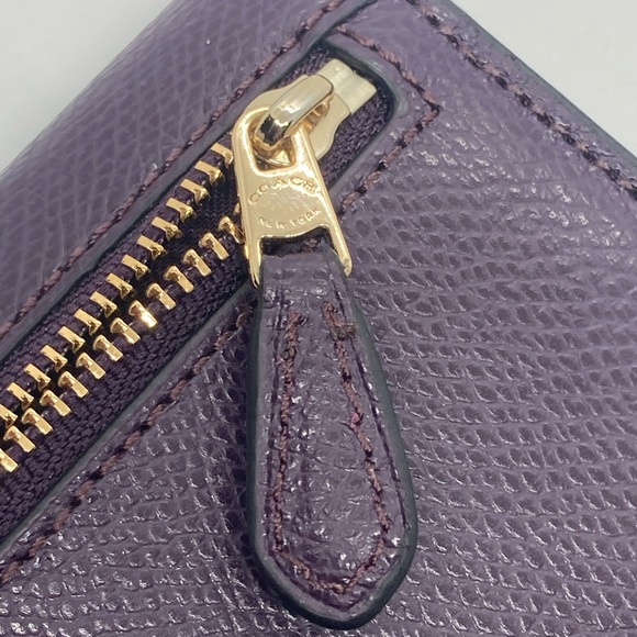 Coach Soft Wallet In Crossgrain Leather Dark Purple w Gold Hardware #F54008 - Picture 10 of 16
